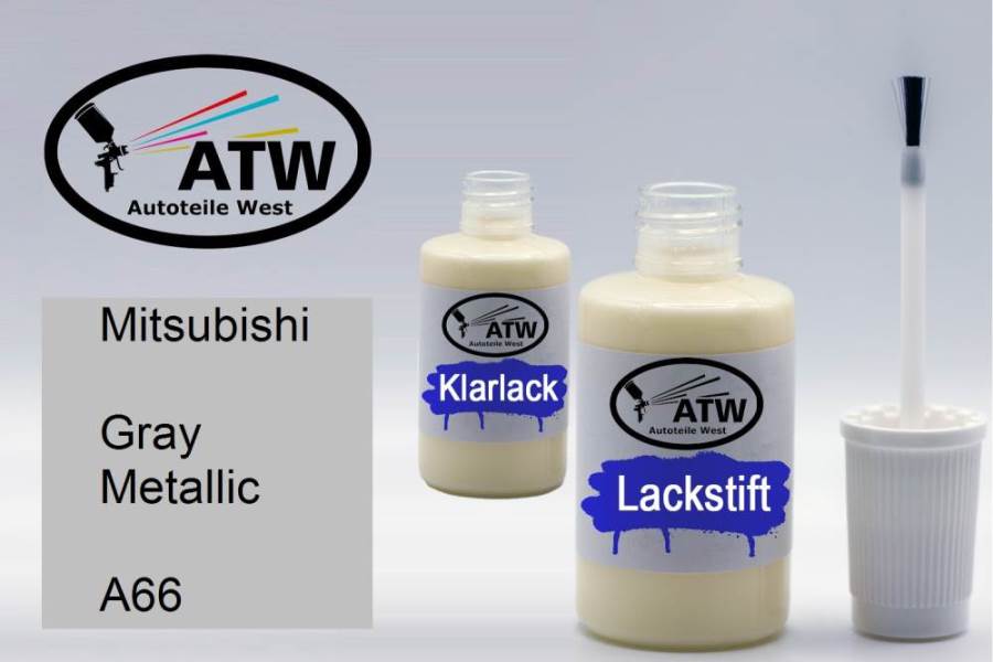 Mitsubishi, Gray Metallic, A66: 20ml Lackstift + 20ml Klarlack - Set, von ATW Autoteile West.